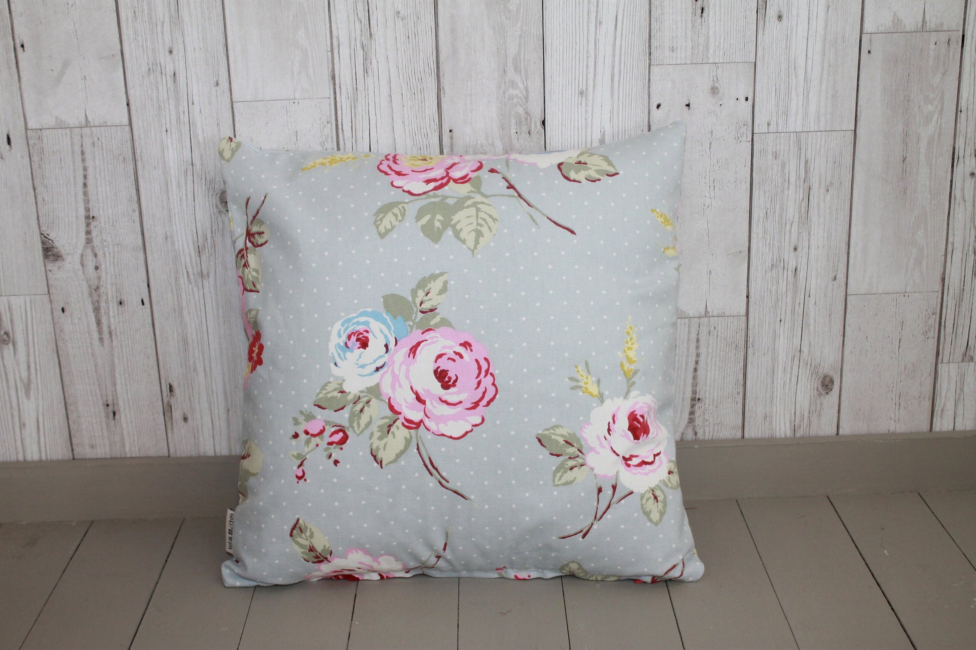 Pale Blue Floral Cushion 14"Square cushion-Rose Cushion -Shabby Chic-cottage chic-Decorative pillow - Scatter Cushion-double sided