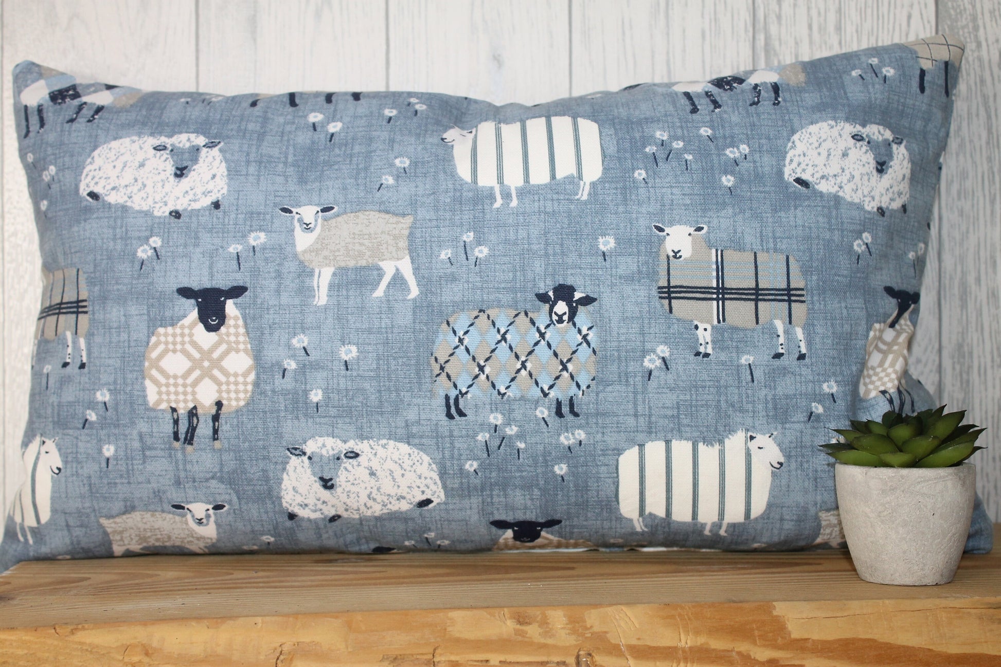 Sheep wearing jumpers-Cwtch Blue's woolly sheep jumper cushion- 20x12" Cushion Cover -Decorative cushion -Throw cushion