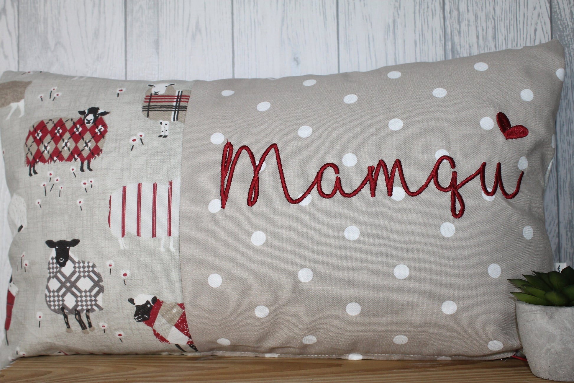 Mother's Day Gift, Personalised Cushion, Gift for Mum. Gift for Mamgu, Grandma - Personalised Mothers Gift -Red Sheep
