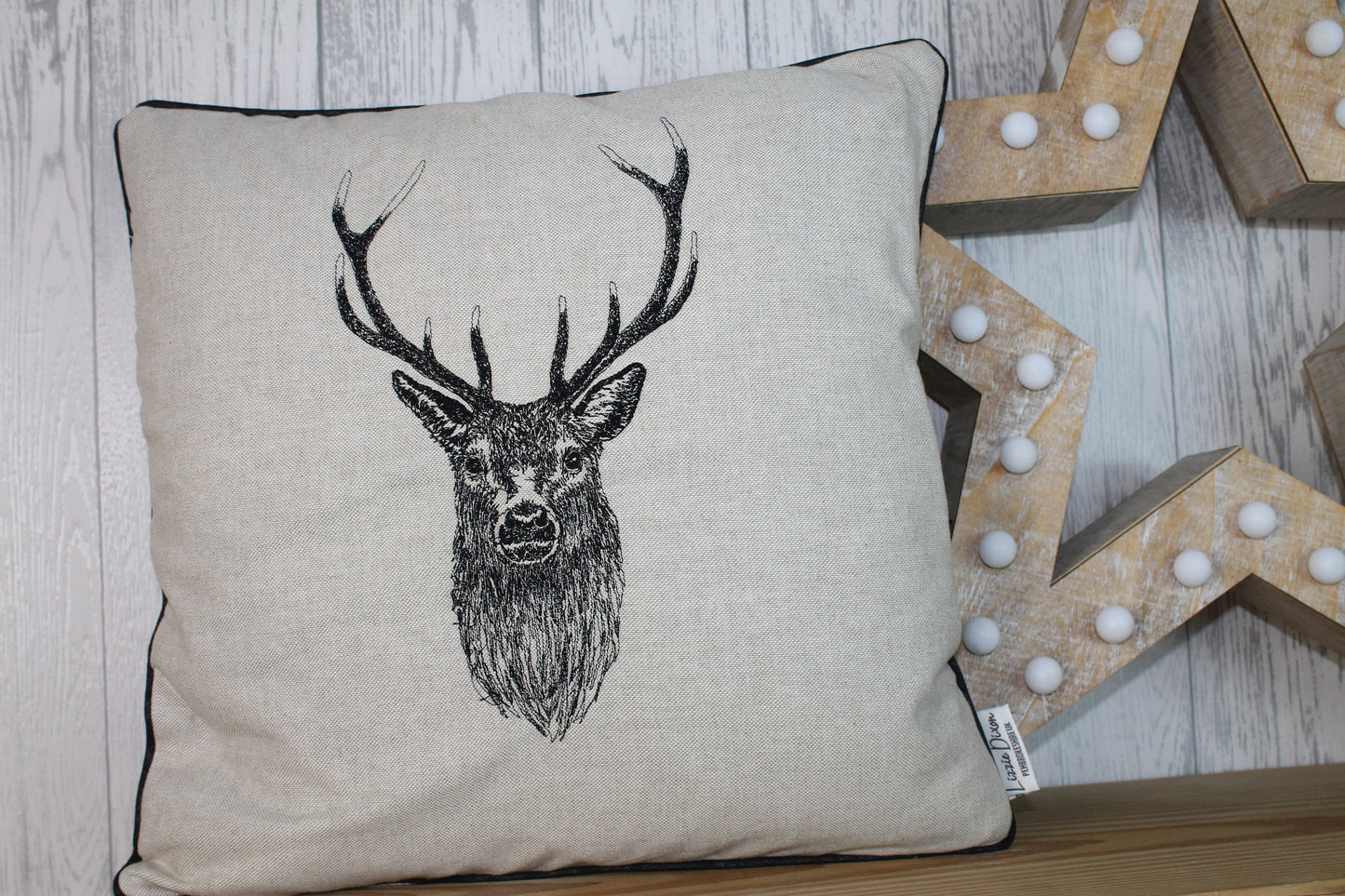 Stags Head- 16” Cushion, Cream, Taupe Cushion, Stag Cushion, Cushion Cover, Piped Cushion British Wildlife collection.