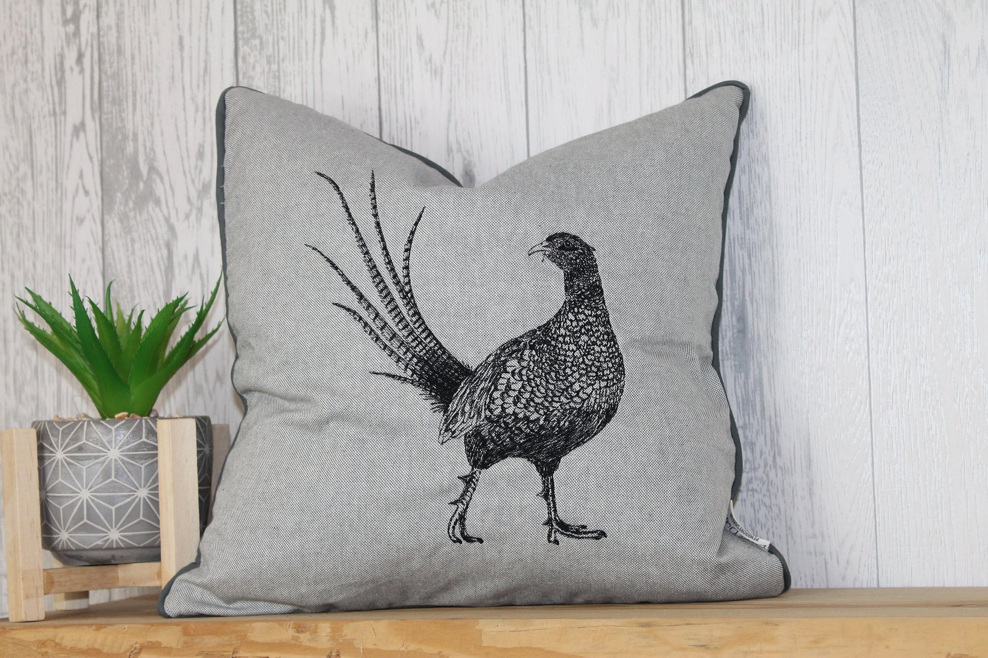Pheasant Cushion,14" Grey Cushion British Wildlife collection. Piped Cushion- Double Sided- Cushion Cover
