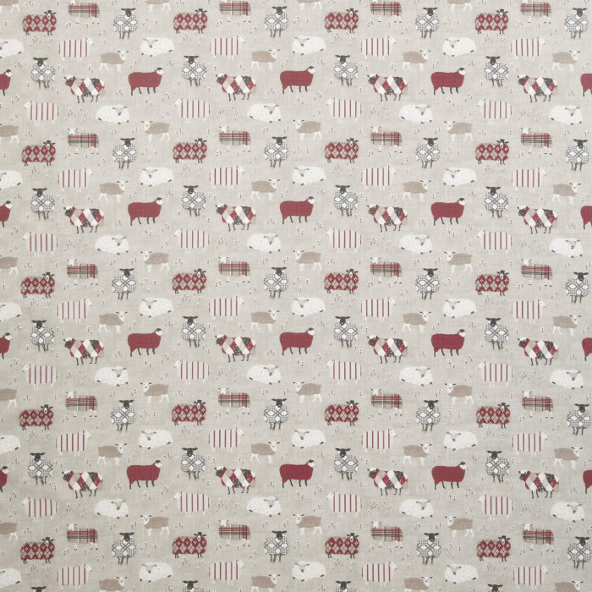 Red and Taupe Sheep in Jumpers Fabric by the half Metre-100% Cotton British Fabric-Craft Fabric red sheep fabric