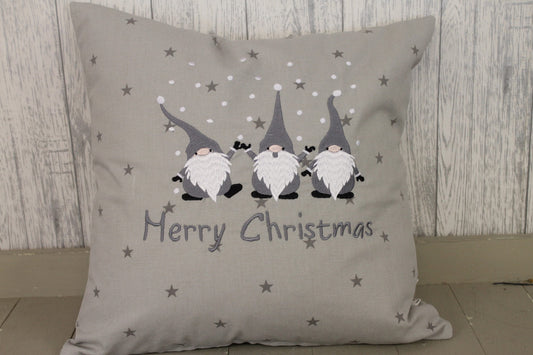 16" Christmas Gnomes Cushion, Festive Cushion-Festive Gnomes- Christmas Gnomes- Grey Gnomes Gonks tomte