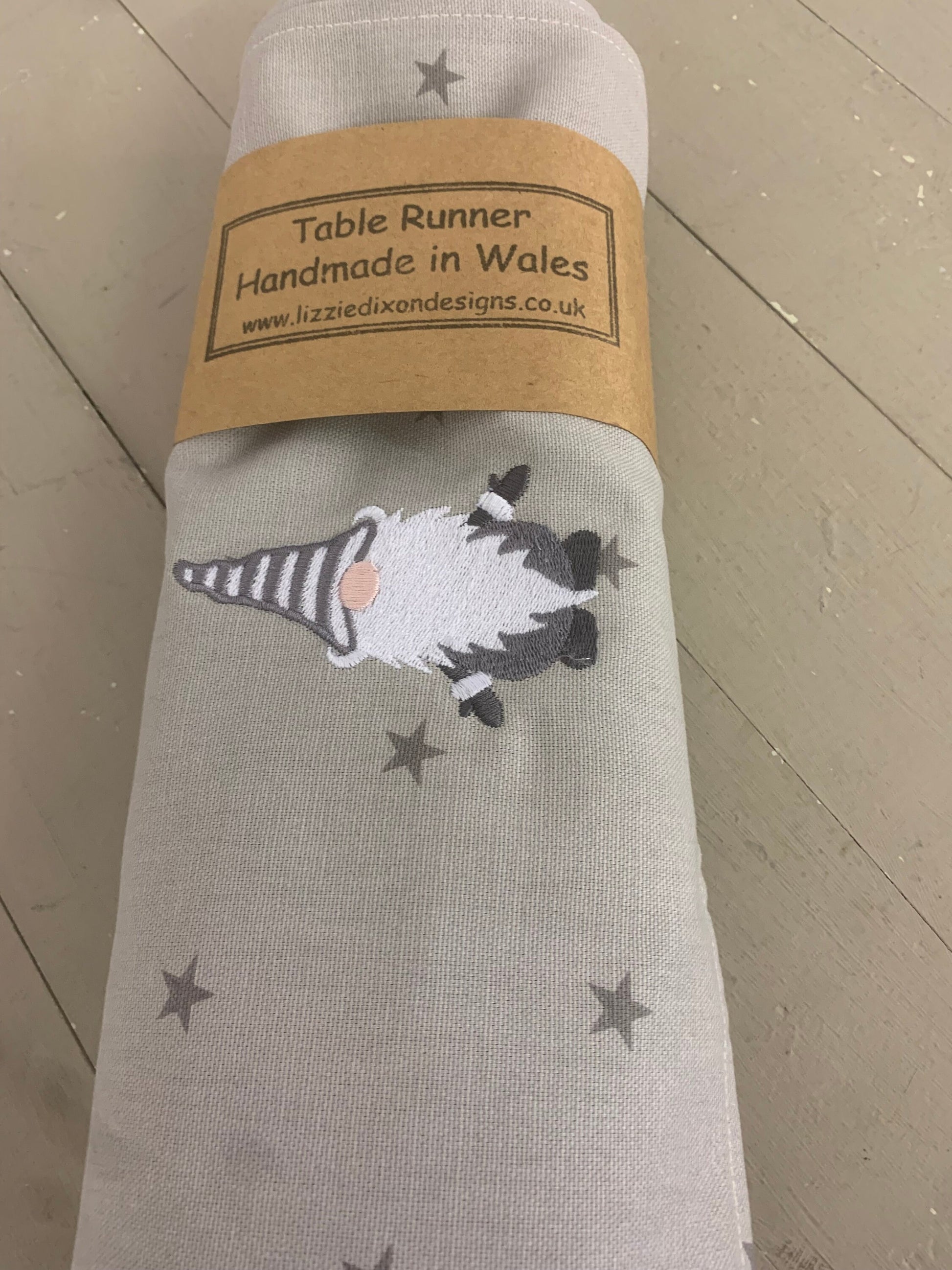 Christmas Table Runner- Festive table- Christmas grey gnome table runner-Handmade table runner - Grey Gnome table runner-Grey Star Fabric