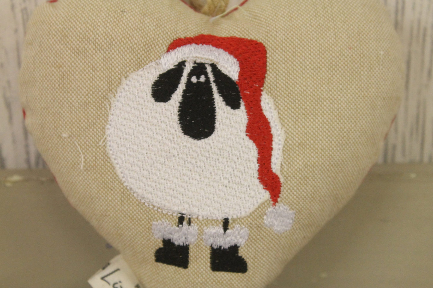 Christmas Sheep wearing Santa Hat Hanging Heart- Festive sheep hanging heart- -Christmas decorative Hanging Ornament-Festive decoration