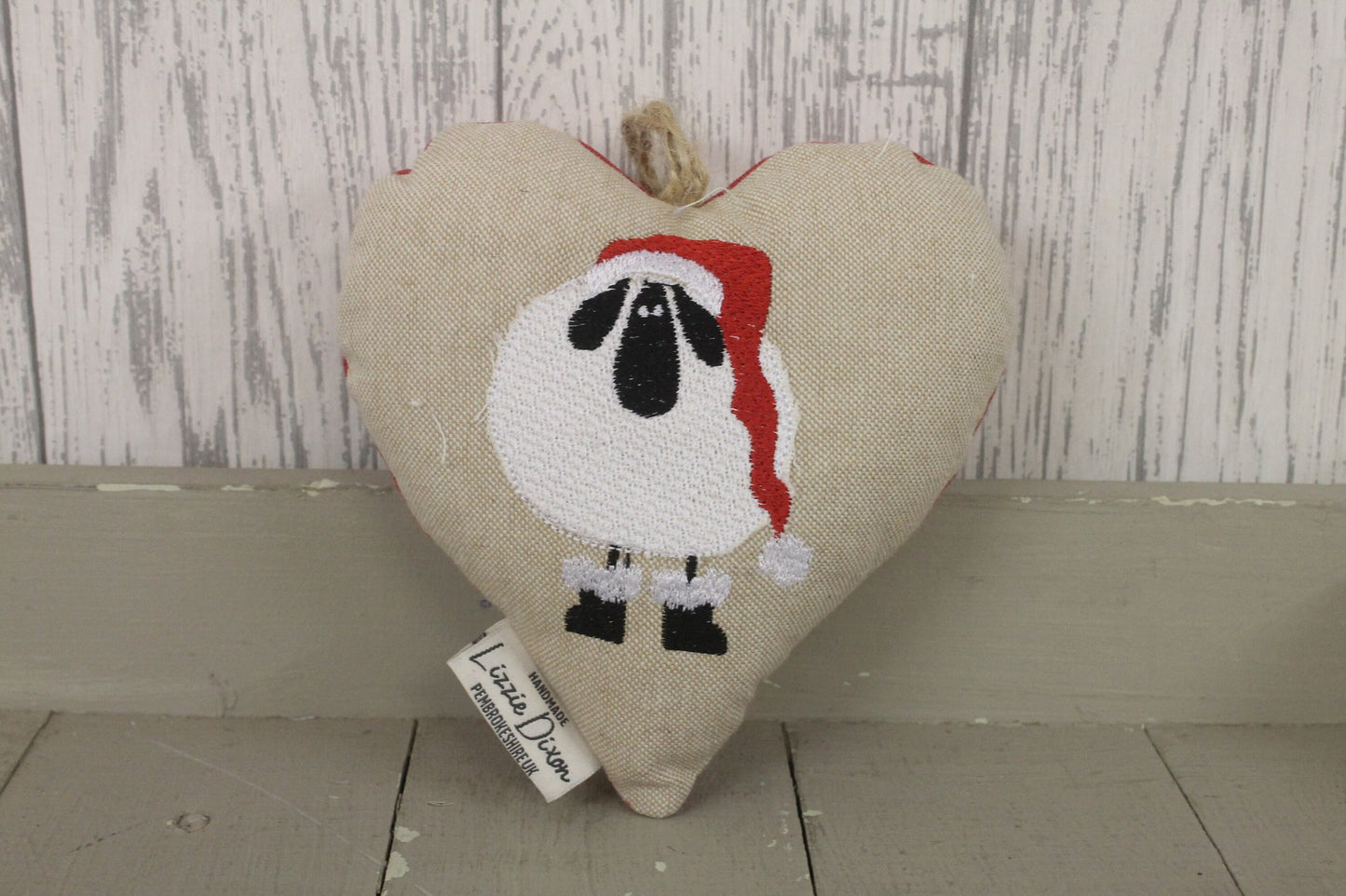 Christmas Sheep wearing Santa Hat Hanging Heart- Festive sheep hanging heart- -Christmas decorative Hanging Ornament-Festive decoration