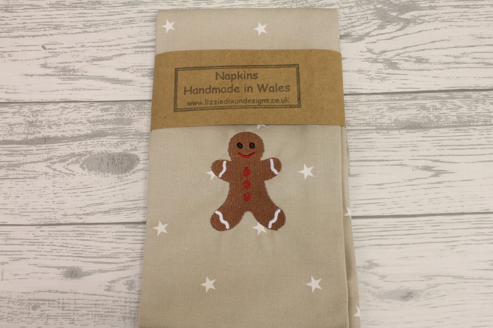 Christmas Napkins - Festive table- Christmas Gingerbread Man Napkins -Handmade festive Taupe Napkins.