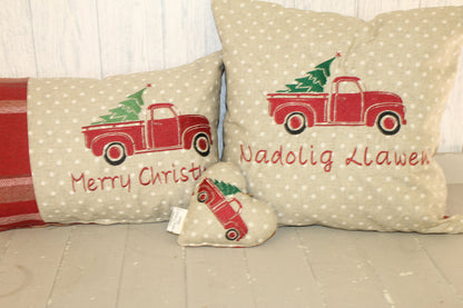 16" Nadolig Llawen Truck festive cushion -