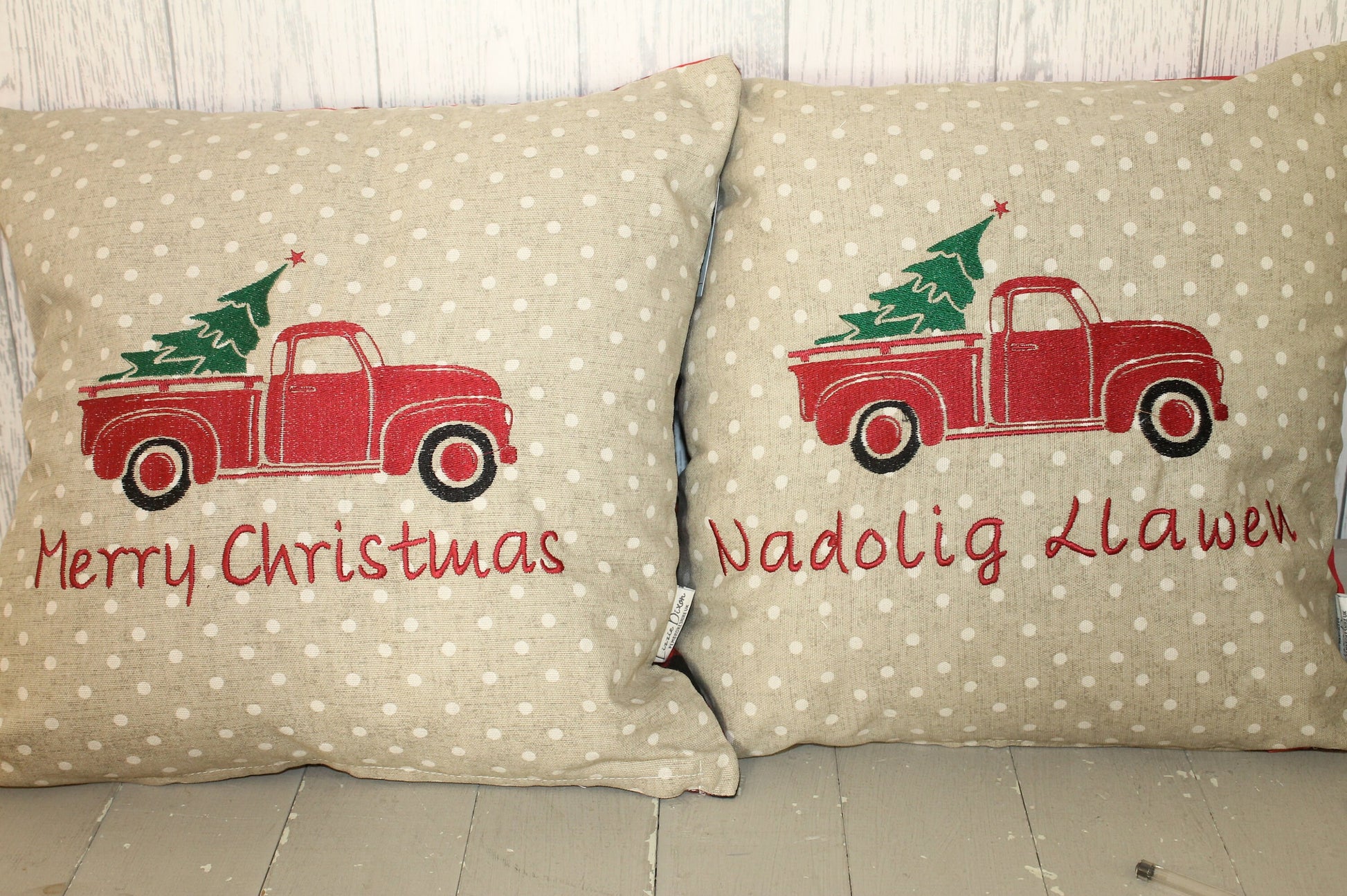 16" Nadolig Llawen Truck festive cushion -