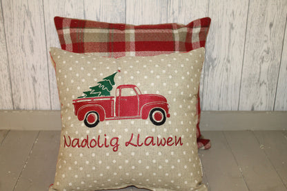 16" Nadolig Llawen Truck festive cushion -