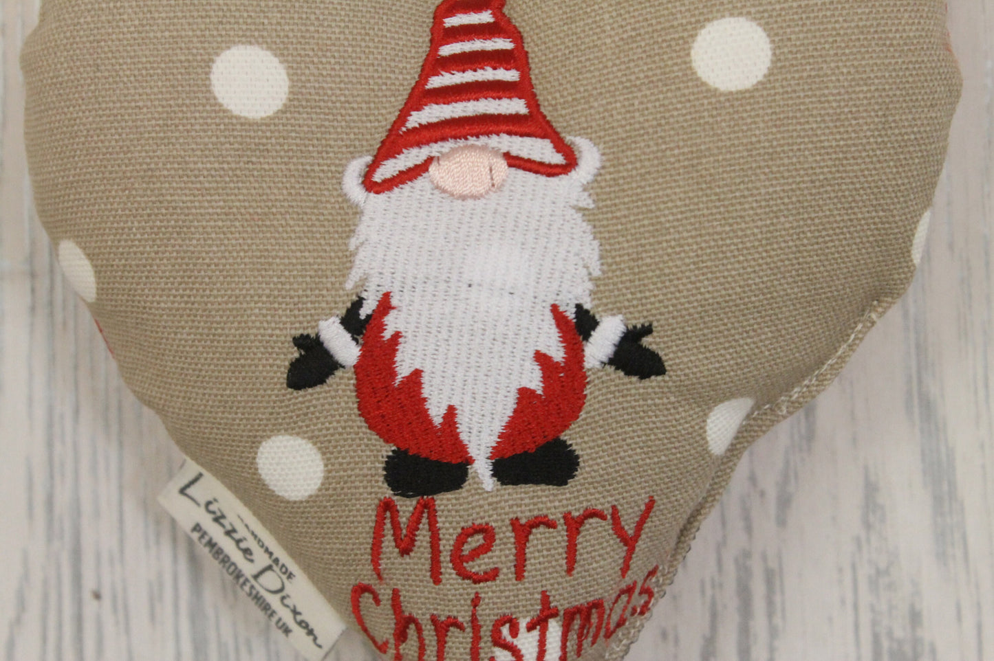 Taupe Star and Red Gnome Hanging Heart- Welsh Festive Gnome Nadolig Llawen -Merry Christmas decorative Hanging Ornament
