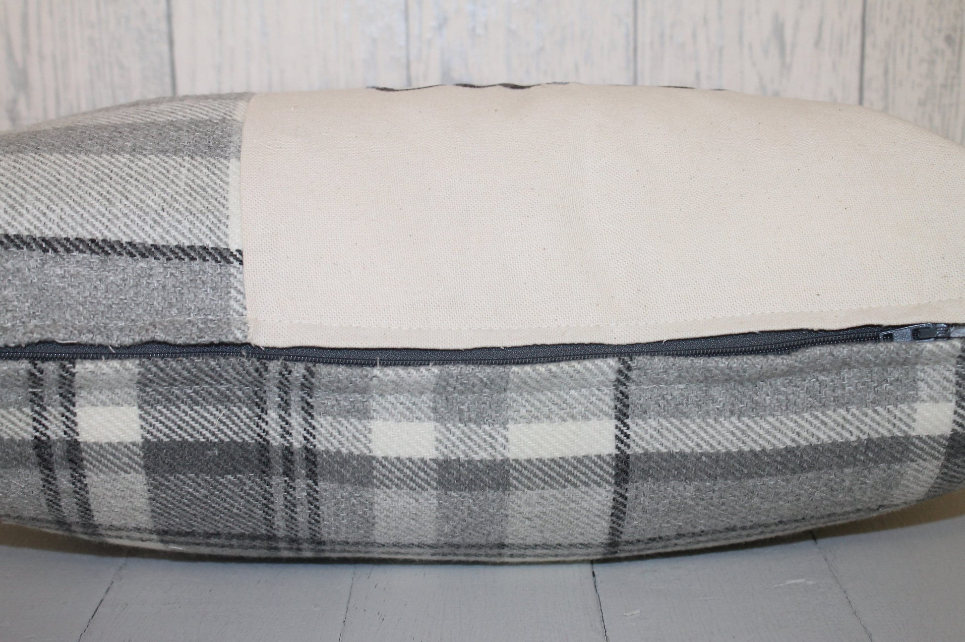 Mamgu Arbennig Cushion-Personalised Cushion- Quote Cushion- Grey Check Wool touch and Cream long cushion. Personalised cushion-