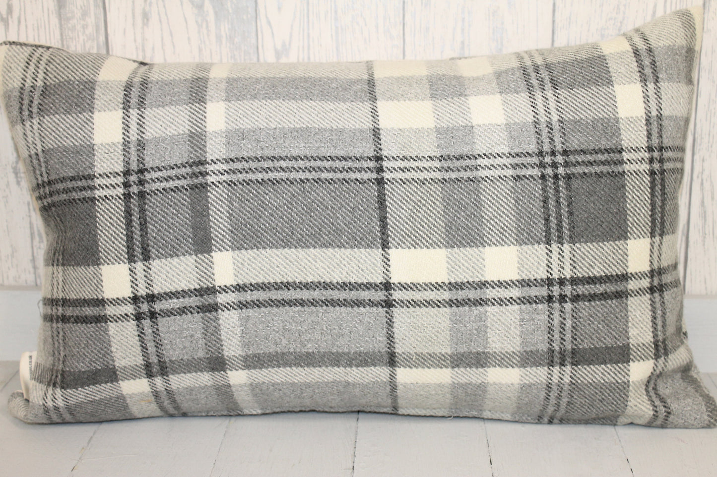 Mamgu Cushion-Personalised Cushion- Quote Cushion-Grey Check Wool touch & Cream long cushion. Personalised mother's day