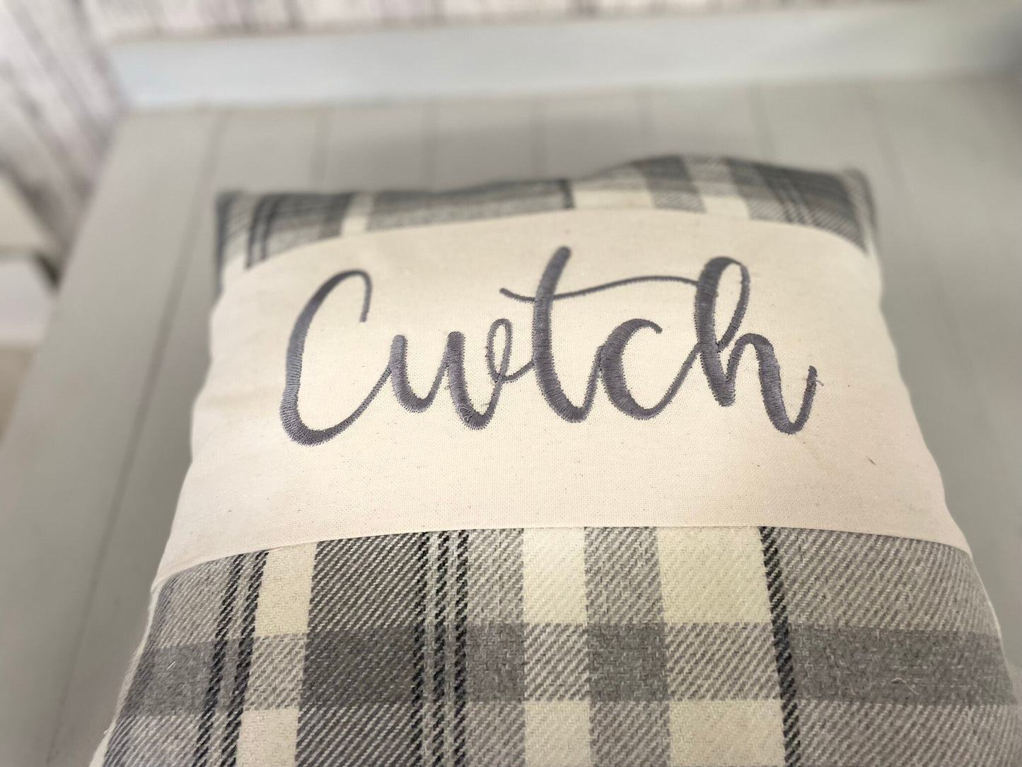 16" Grey Wool Touch Cwtch Cushion- Cwtch Panel Cushion, Grey Welsh Cushion