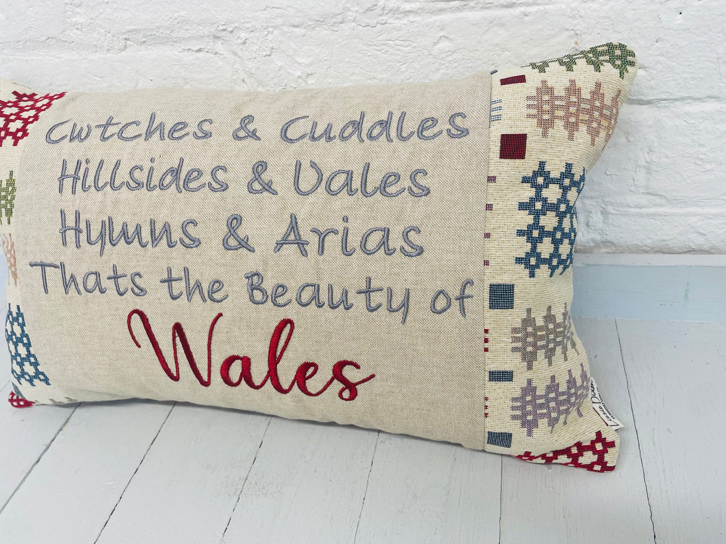 Welsh Blanket Tapestry Cushion.Cwtches & Cuddles Handmade Cushion-Welsh Cushion-Handmade welsh gifts