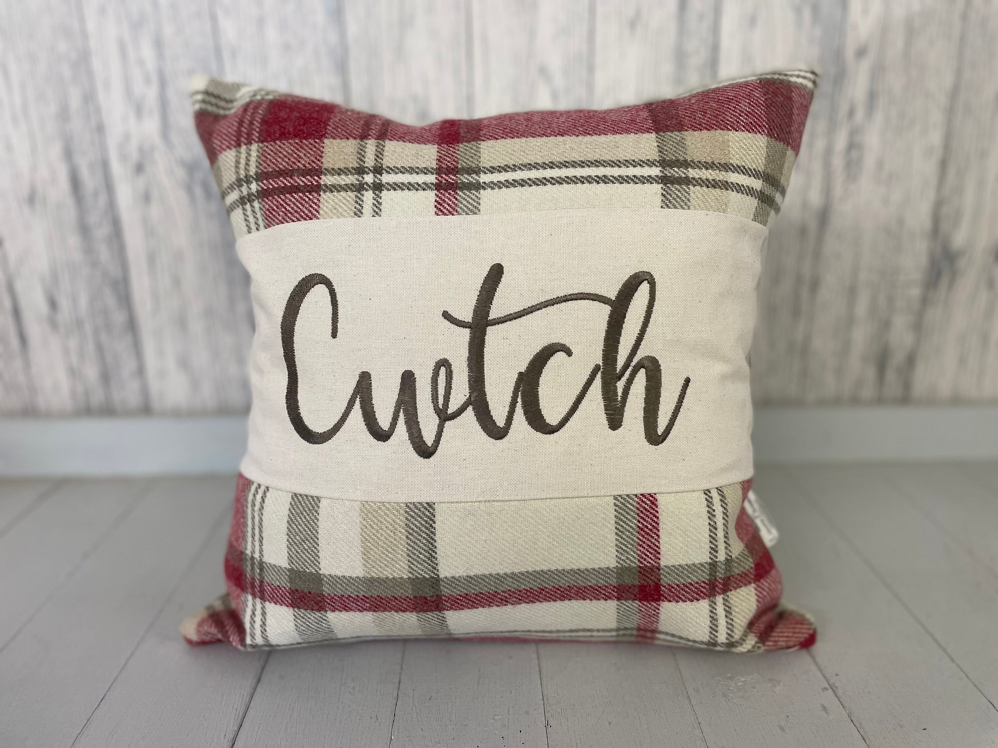16" Wool Touch Cwtch Cushion- Cwtch Panel Cushion, Welsh Cushion