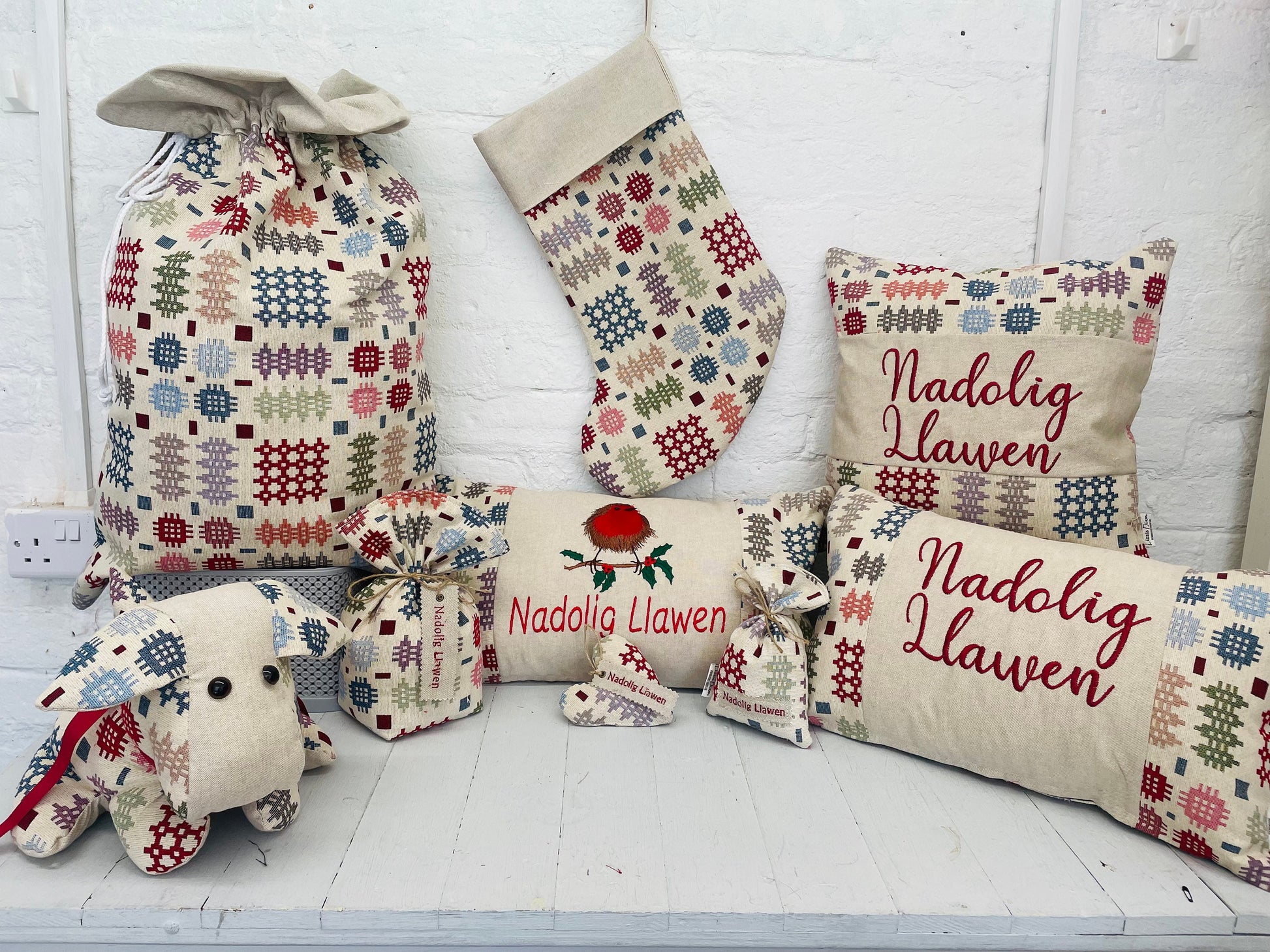 Welsh Blanket Tapestry Stocking- Nadolig Llawen- personalised Stocking