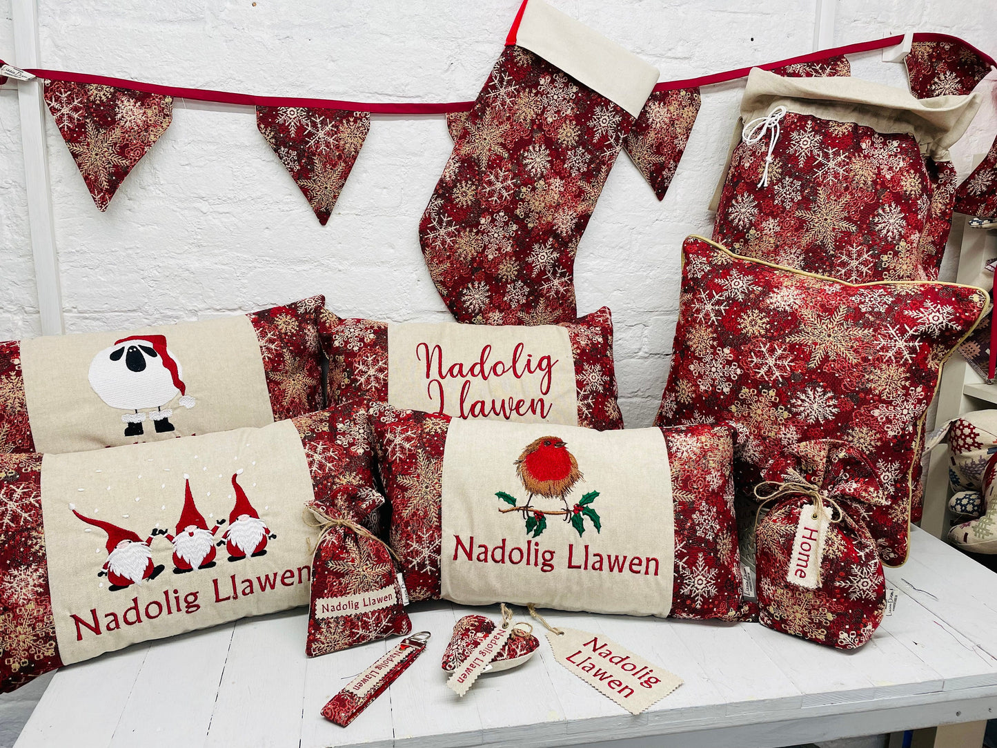 Luxe Snowflake red and gold Tapestry Christmas Sack Nadolig Llawen- personalised Sack